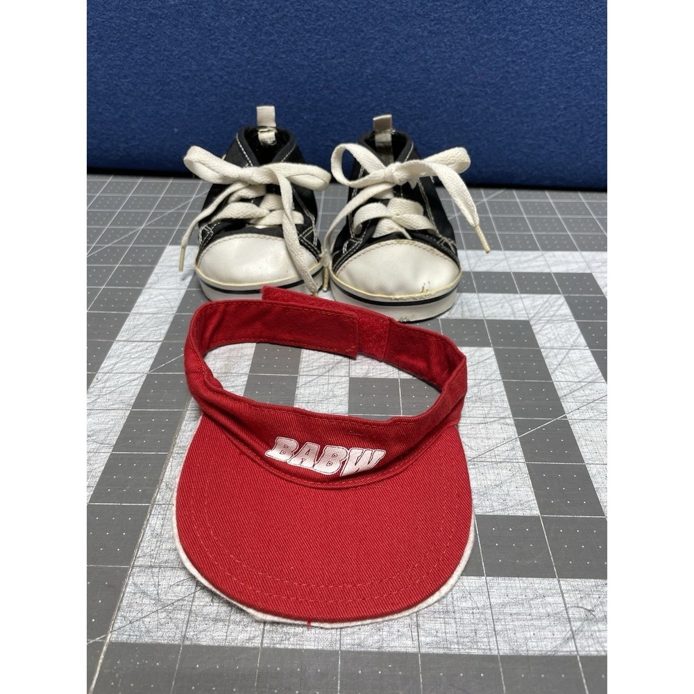 Build A Bear Workshop Black & White Hi‎ Top Sneakers Red Visor